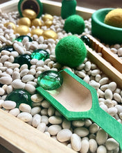 Load image into Gallery viewer, St. Patrick's Day Sensory Tray - Sensory Play Set - 45+ piece Set - Wooden and Felted Wool - Option for Beans or Rice