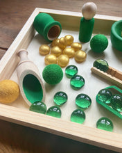 Load image into Gallery viewer, St. Patrick's Day Sensory Tray - Sensory Play Set - 45+ piece Set - Wooden and Felted Wool - Option for Beans or Rice