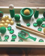 Load image into Gallery viewer, St. Patrick's Day Sensory Tray - Sensory Play Set - 45+ piece Set - Wooden and Felted Wool - Option for Beans or Rice