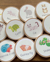 Load image into Gallery viewer, Animal Wooden Learning Tiles + Magnets - Toddler Education - Pets, Ocean, Safari, Woodland-Montessori, Charlotte Mason, Optional Memory Game