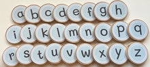 Load image into Gallery viewer, Wooden Alphabet Coins + Magnets for Learning Alphabet - Preschool+Homeschool - Set of 26 Wooden 2" Coins - Montessori, Optional Memory Game