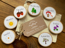 Load image into Gallery viewer, Days of the Week Wooden Learning Tokens and Magnets - Set of 7 - Preschool Education - Montessori, Charlotte Mason, Wooden Calendar Bundle