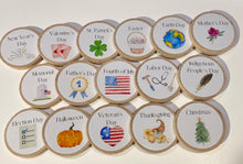 Load image into Gallery viewer, American Holidays Wooden Learning Tokens and Magnets - Set of 16 - Preschool Education - Montessori, Charlotte Mason, Wooden Calendar Set