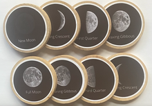 Load image into Gallery viewer, Phases of the Moon Wooden Coins + Magnets - Preschool + Homeschool Science - Set of 8 Wooden 2" Coins-Montessori, Optional Memory Game