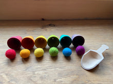 Load image into Gallery viewer, Naturally Dyed Rainbow Wooden Flower Pots with New Zealand Wool Balls - Fine-Motor/Color-Matching
