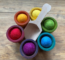 Load image into Gallery viewer, Naturally Dyed Rainbow Wooden Flower Pots with New Zealand Wool Balls - Fine-Motor/Color-Matching