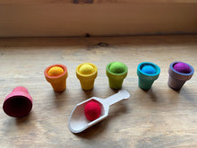 Load image into Gallery viewer, Naturally Dyed Rainbow Wooden Flower Pots with New Zealand Wool Balls - Fine-Motor/Color-Matching