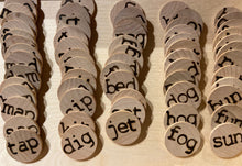 Load image into Gallery viewer, Beginning Reader Three-Letter Words Wooden Letter Tiles Set - Short vowel CVC words - Wood burned Round Wooden Tiles
