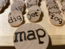 Load image into Gallery viewer, Beginning Reader Three-Letter Words Wooden Letter Tiles Set - Short vowel CVC words - Wood burned Round Wooden Tiles