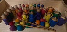 Load image into Gallery viewer, MEGA Hand Painted Rainbow Loose Parts Set - Wooden Hand Painted Pieces, New Zealand Wool Balls, Bamboo Tongs - Montessori+Waldorf Inspired