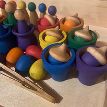 Load image into Gallery viewer, MEGA Hand Painted Rainbow Loose Parts Set - Wooden Hand Painted Pieces, New Zealand Wool Balls, Bamboo Tongs - Montessori+Waldorf Inspired