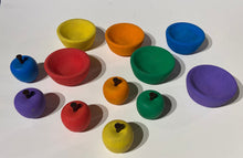 Load image into Gallery viewer, Hand Painted Rainbow Wooden Sorting Apples and Bowls - Set of 6