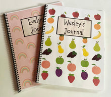 Load image into Gallery viewer, Personalized Spiral Bound Journal - School - Homeschool - MULTIPLE Notebook Front Cover Prints to Choose From