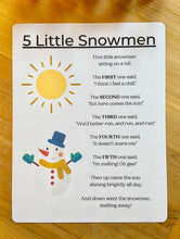 Load image into Gallery viewer, Five Little Snowmen Poetry Set - Set of 5 Wooden Snowmen and Wipeable Surface Poem