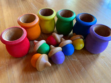 Load image into Gallery viewer, Hand Painted Rainbow Wooden Acorns and Pots - Sorting and Color Recognition - Montessori - Set of 6 Acorns and 6 Pots