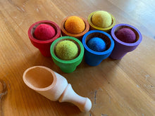 Load image into Gallery viewer, Hand Painted Wooden Flower Pots and New Zealand Felted Wool Balls for Color Sorting/Recognition - Montessori Inspired