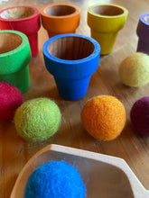 Load image into Gallery viewer, Hand Painted Wooden Flower Pots and New Zealand Felted Wool Balls for Color Sorting/Recognition - Montessori Inspired