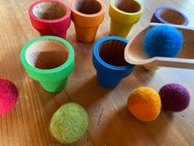 Load image into Gallery viewer, Hand Painted Wooden Flower Pots and New Zealand Felted Wool Balls for Color Sorting/Recognition - Montessori Inspired