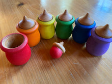 Load image into Gallery viewer, Hand Painted Rainbow Wooden Acorns and Pots - Sorting and Color Recognition - Montessori - Set of 6 Acorns and 6 Pots