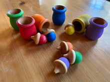 Load image into Gallery viewer, Hand Painted Rainbow Wooden Acorns and Pots - Sorting and Color Recognition - Montessori - Set of 6 Acorns and 6 Pots