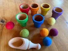 Load image into Gallery viewer, Hand Painted Wooden Flower Pots and New Zealand Felted Wool Balls for Color Sorting/Recognition - Montessori Inspired