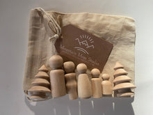 Load image into Gallery viewer, Mini Sensory Wooden Peg People and Trees Set - Add on for Sensory Tray - Set of Five Wooden Peg People in Five Sizes and Two Wooden Trees