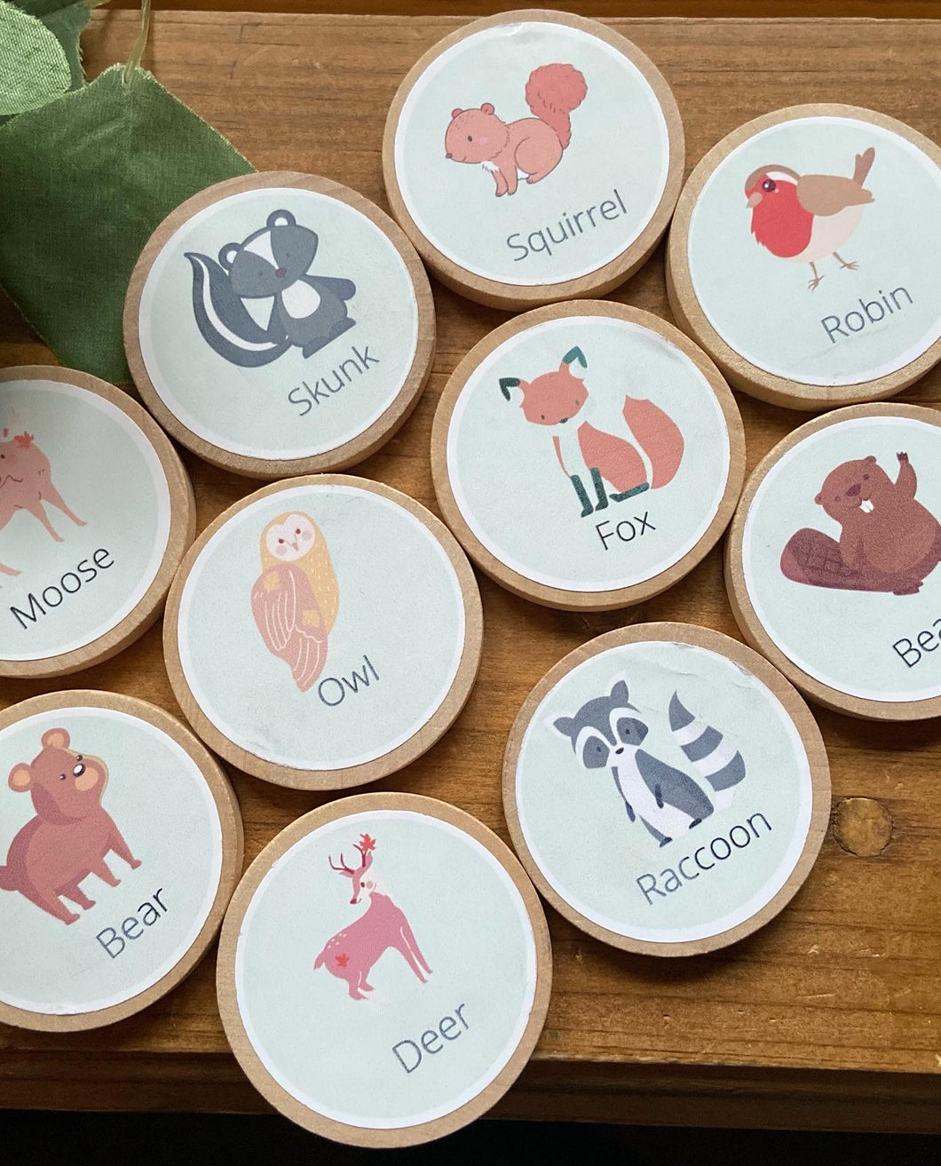 Animal Wooden Learning Tiles + Magnets - Toddler Education - Pets, Ocean, Safari, Woodland-Montessori, Charlotte Mason, Optional Memory Game