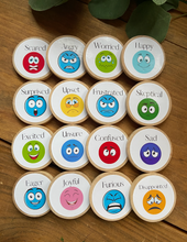 Load image into Gallery viewer, Wooden Emotions and Feelings Coins + Magnets for Learning-Elementary+Homeschool- Set of 16 Birch 2&quot; Coins - Montessori, Optional Memory Game
