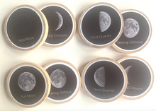 Load image into Gallery viewer, Phases of the Moon Wooden Coins + Magnets - Preschool + Homeschool Science - Set of 8 Wooden 2&quot; Coins-Montessori, Optional Memory Game

