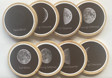 Load image into Gallery viewer, Phases of the Moon Wooden Coins + Magnets - Preschool + Homeschool Science - Set of 8 Wooden 2&quot; Coins-Montessori, Optional Memory Game
