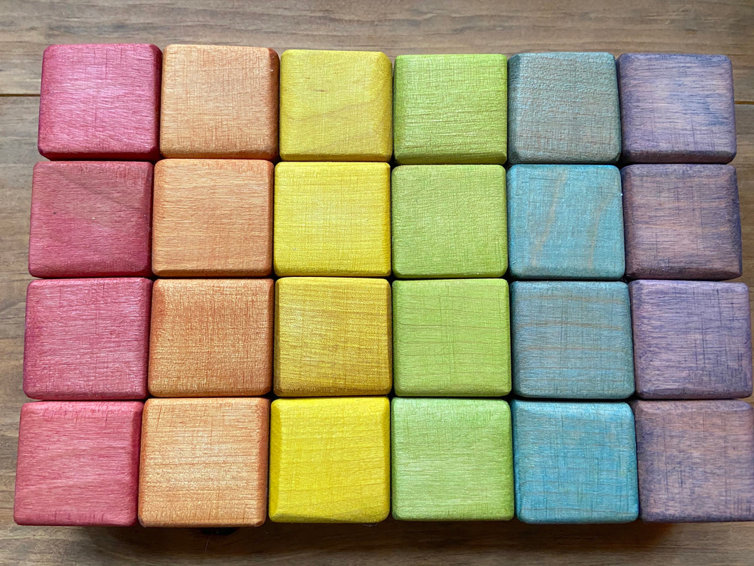 Naturally Dyed Rustic Rainbow Wooden Blocks - Made from Maple in Maine - Set of 24 or 48 blocks