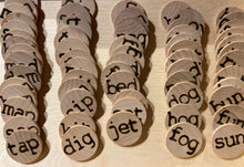 Load image into Gallery viewer, Beginning Reader Three-Letter Words Wooden Letter Tiles Set - Short vowel CVC words - Wood burned Round Wooden Tiles
