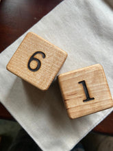 Load image into Gallery viewer, Maple Wooden Hardwood Six-Sided Dice - Wood Burned - Sets of 2 or 6
