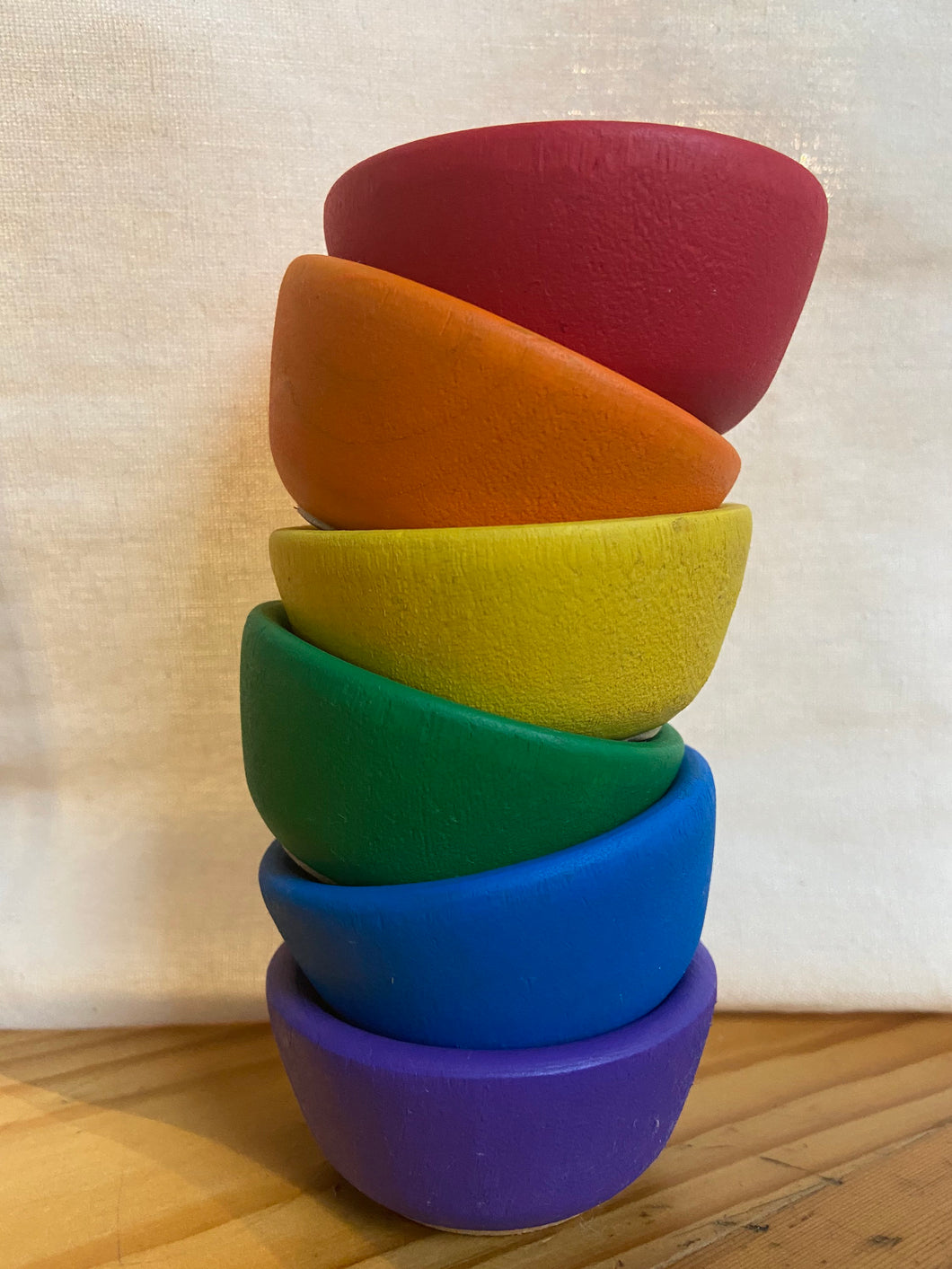 Hand Painted Rainbow Wooden Mini Stacking Bowls - Set of 6 - Bowls Only