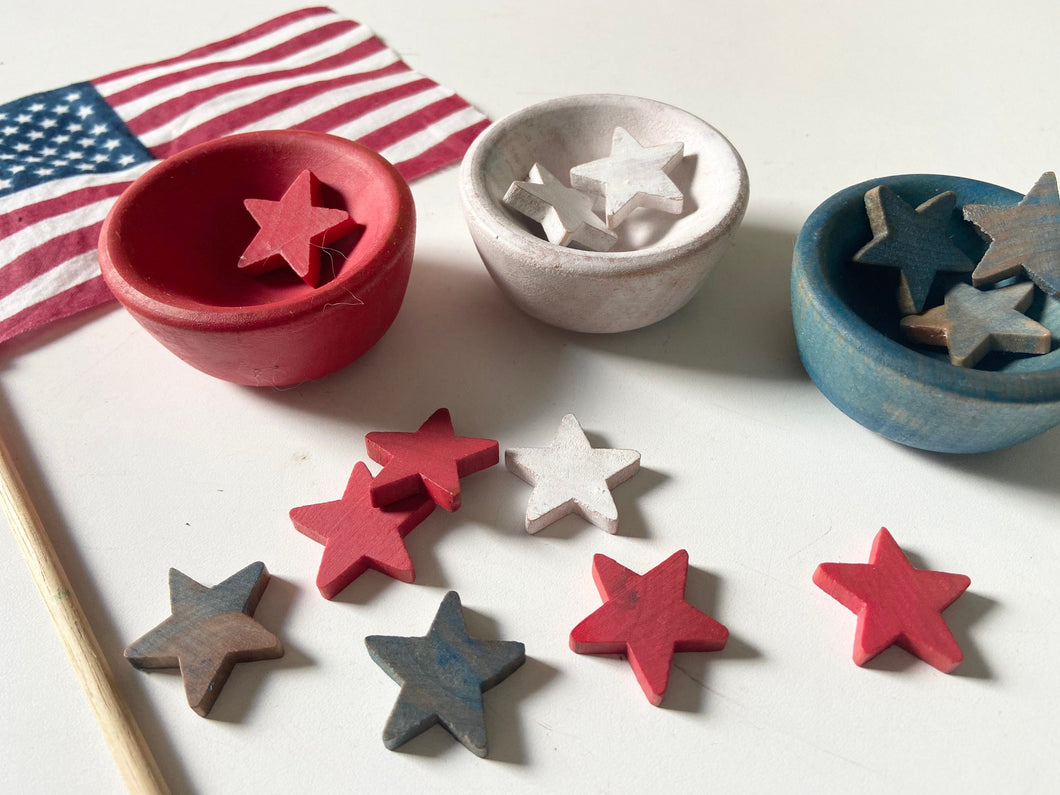 Hand Painted Patriotic Wooden Sorting Stars and Bowls