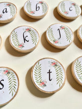 Load image into Gallery viewer, Wooden Lowercase Alphabet Magnets - Floral Design - Set of 26 Lowercase letters - Decoration - Learning Tool
